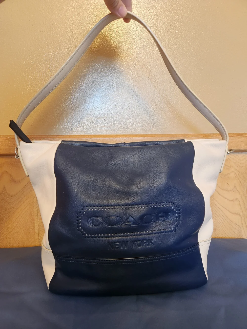 Coach Navy and White Leather Hobo Shoulder Bag